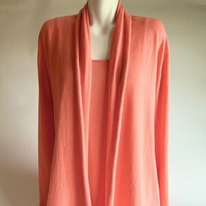 Caroline Grace Coral 95%Cotton 5% Cashmere Top Cardigan size L
